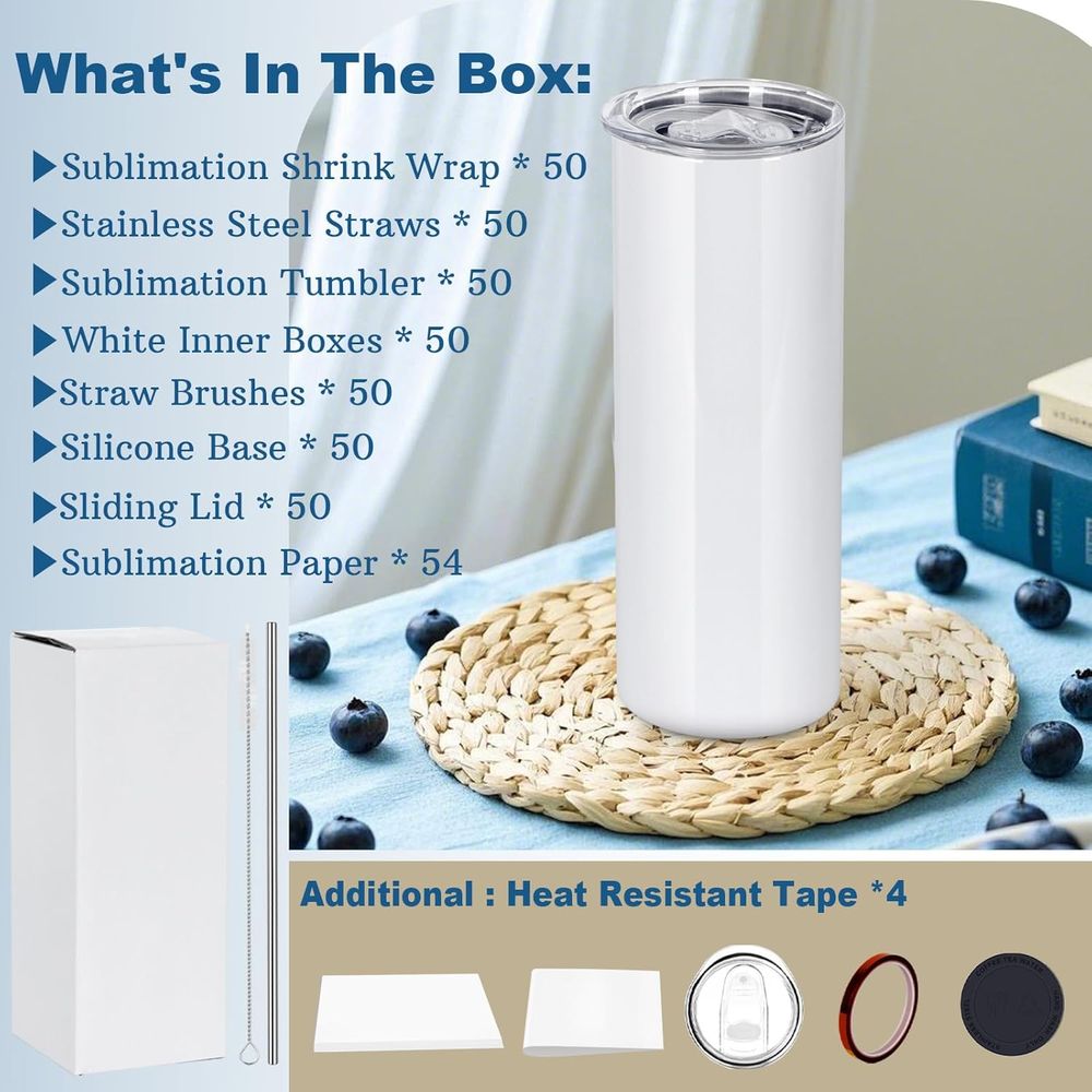 50 Pack 20 OZ Sublimation Tumb - Tumbler 20Oz White review and price